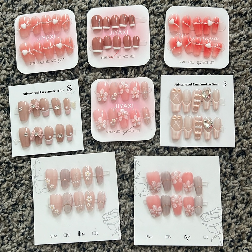 Custom Handmade Gel X Press On Nails Bundle Lot French Pink Nude Coffin Square